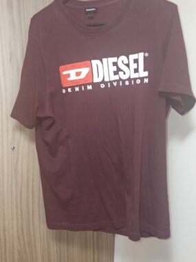 Diesel Maroon  Tee with White & Red Print Embroidered Stitch Logo